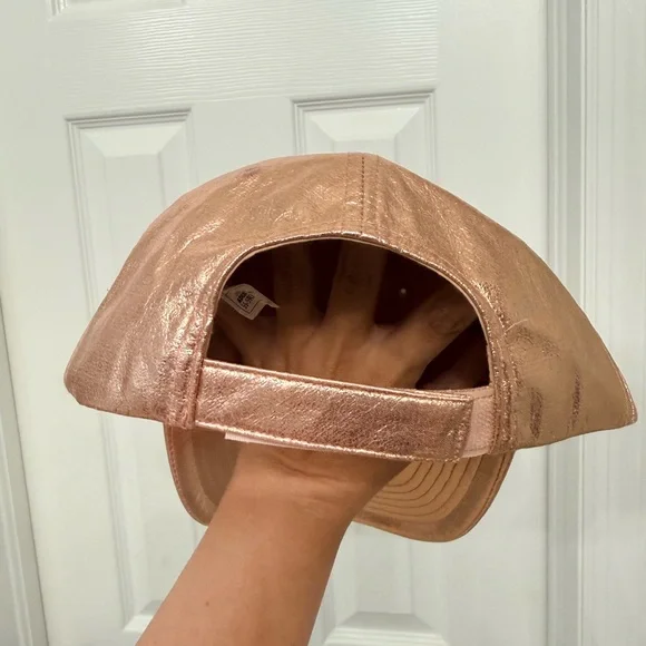 Disney Rose Gold Metallic Mickey Mouse Hat Sequin Logo Adjustable Cap Adult NWT - Picture 2 of 5